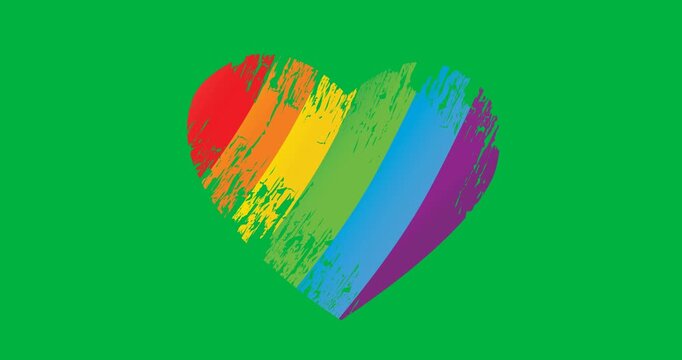 Digital animation of rainbow heart icon against black background