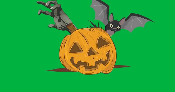 Halloween digital art features spooky icons on a black backdrop.