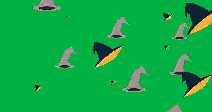 Halloween digital art features spooky icons and witchcraft on a black background.