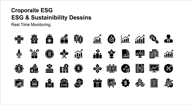 Corporate ESG Sustainability Dessins: Real-Time Monitoring Icons
