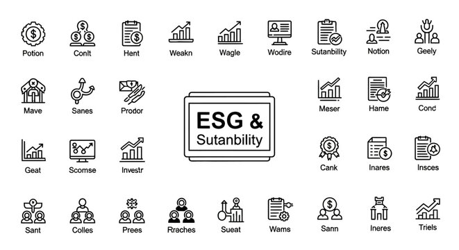 ESG and Sustainability Icons Set, Outline Style