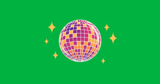 Digital animation of shining disco ball disco icon against black background