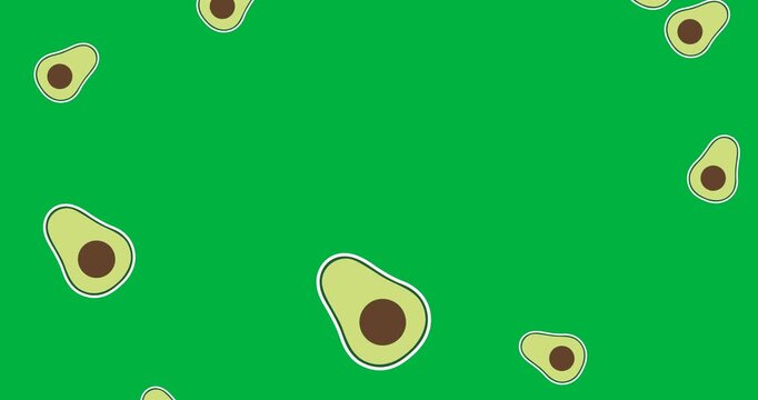 Digitally generated image of multiple avocado icons falling against black background