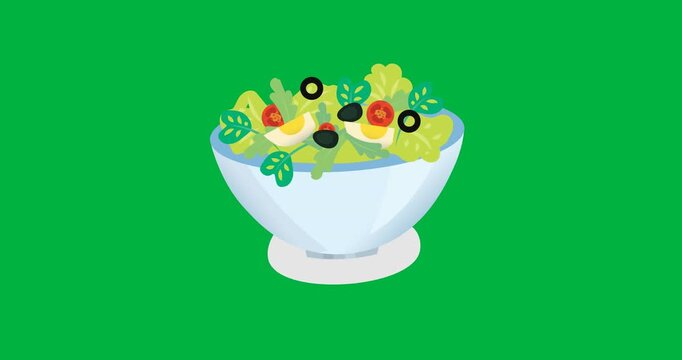 Digitally generated image of green salad bowl icon against black background