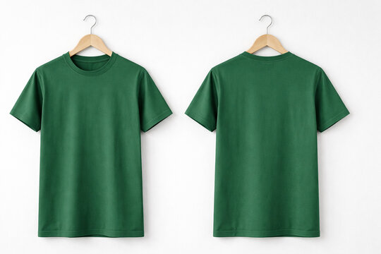 green shirt mockup on a hanger, front and back