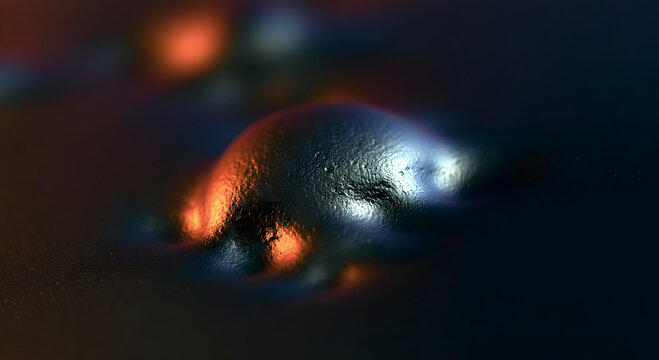 Extreme macro pure vanadium dioxide thermochromic coating transitioning metallic silver dark black.