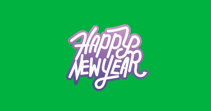 Digital animation of purple happy new year text banner against black background