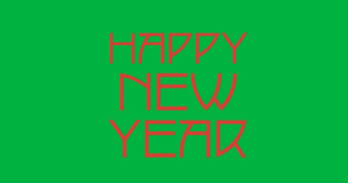 Digital animation of red happy new year text banner against black background