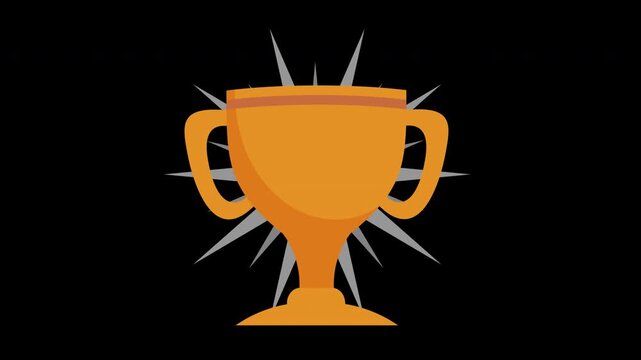 Animated Golden Trophy Award Icon with Radial Burst Effect Motion Loop on Alpha Channel
