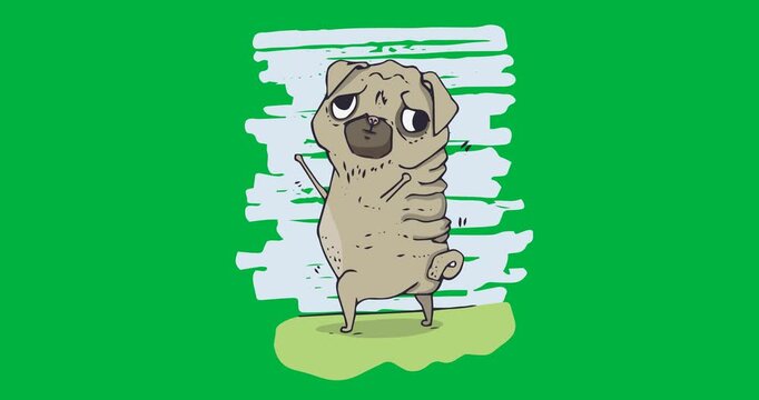 Digital animation of puppy dog on grass icon against black background