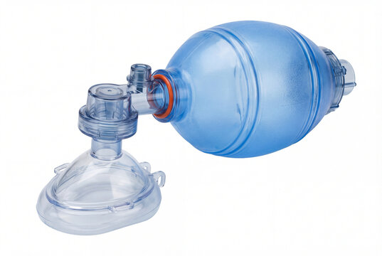 Manual resuscitator bag valve mask isolated on white background.