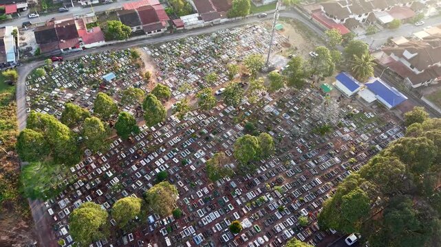 Aerial view of Islamic cemetery in Tangkak Malaysia