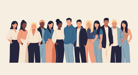 Obraz premium Diverse Group of People Standing Together in a Line.
