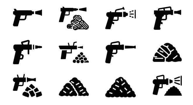 Drilling, construction icons, black silhouette, 12 pcs, vector graphics, drilling tools, building symbols