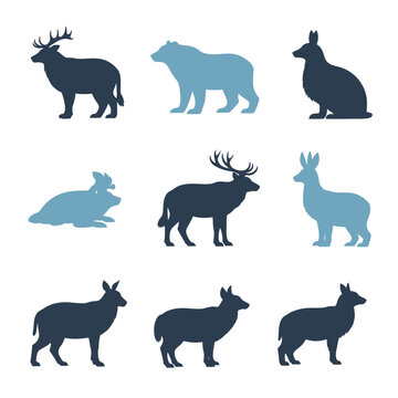 Collection of Diverse Animal Silhouettes: Deer, Bear, Rabbit, and More