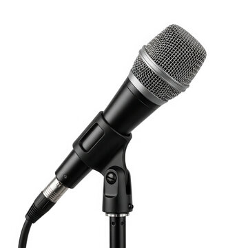 Professional Dynamic Microphone on Stand for Audio Recording.