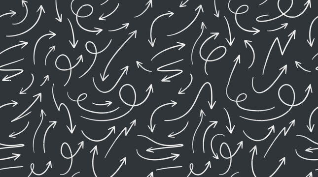 Chalkboard-style pattern of white curved arrows scattered across a dark textured background for designers and creatives