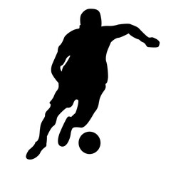 Obraz premium Soccer player dribbling ball silhouette, dynamic forward movement pose.