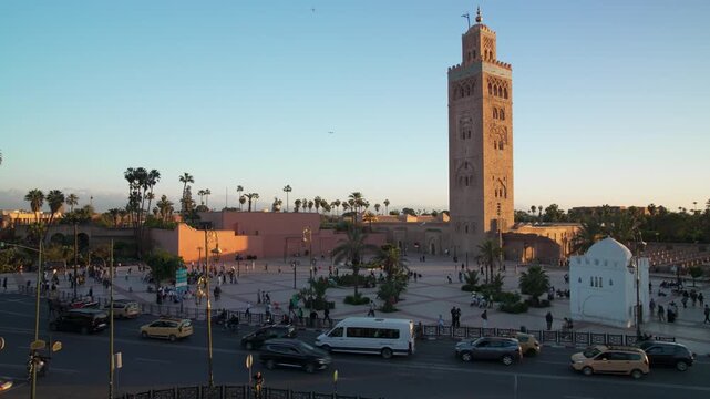 The Koutoubia Minaret Mosque stands as a symbol of Marrakech, Morocco. 
