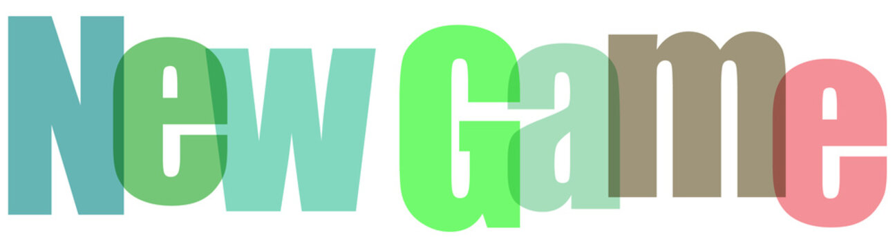 Colorful bold new game start button text design isolated on transparent  background