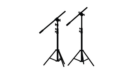 Two black studio microphone stands isolated on a white background © Tm Studio