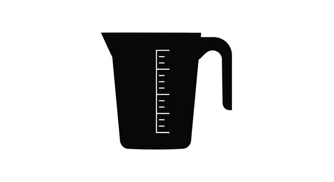 Simple black silhouette illustration of a measuring jug with markings