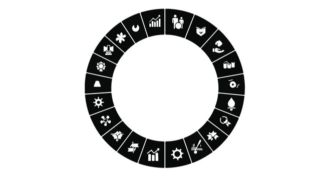 Circular infographic of the 17 Sustainable Development Goals (SDGs) icons silhouette