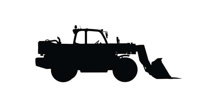 Silhouette of a telehandler machine against a white background