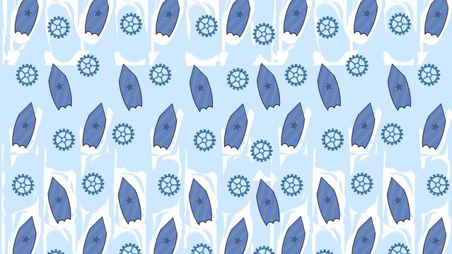Blue jet aircraft and mechanical gear pattern. Seamless aviation and industrial vector background for creative design.
