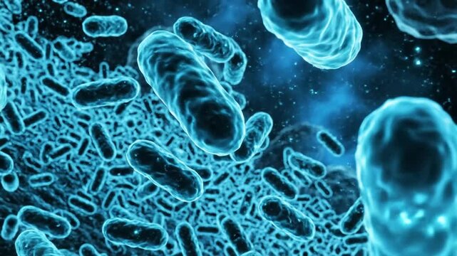 Microscopic view of bacteria in a dynamic fluid environment showcasing microbial diversity and adaptive structures
