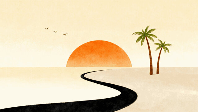 Sea and Sun Sunset Beach isolated watercolor vector illustration svg