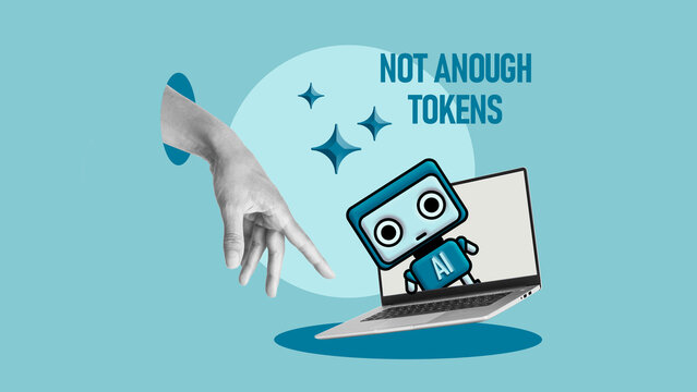 Not enough tokens AI concept, artificial intelligence usage limit, chatbot restriction, subscription or credit exhaustion, digital access problem, machine learning system limitation and error message