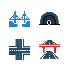 Naklejka premium Set of icons representing infrastructure: bridge, tunnel, intersection, overpass