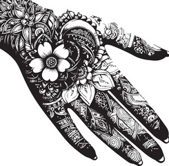 Intricate Mehndi Silhouette Vector in Black and White Traditional Henna Art Design © Mubashar