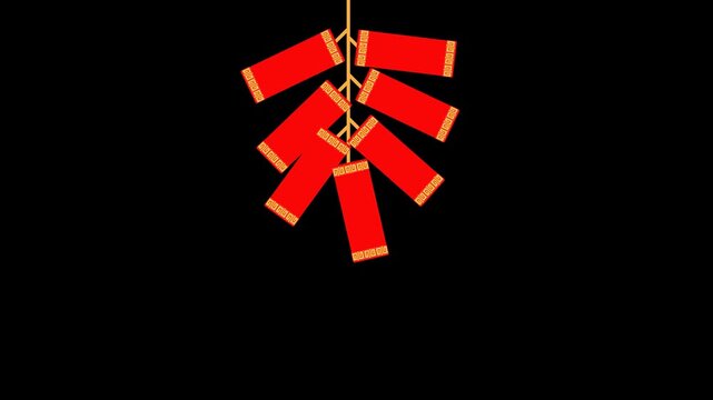 Animated Hanging Firecracker Bundle Decoration for Festive New Year Celebration Motion Loop on Alpha Channel