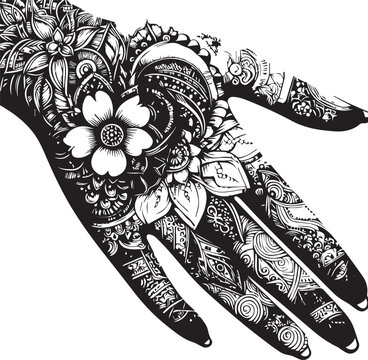 Intricate Mehndi Silhouette Vector in Black and White Traditional Henna Art Design