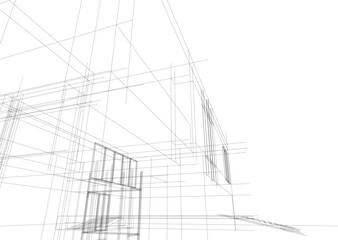 Naklejka premium house building sketch architectural 3d illustration