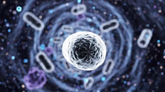 microscopic visualization of bacteria and viruses in a digital abstract formation highlighting microbial life