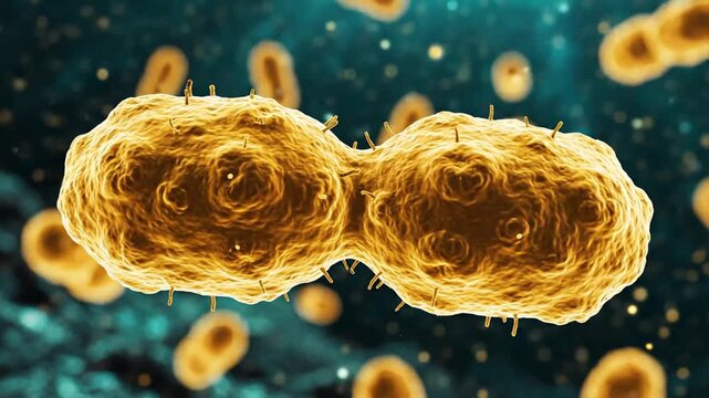 Microscopic bacteria clusters floating in a dark environment dynamic visualization of microbial life