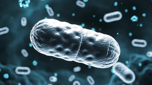 Fascinating microscopic view of bacteria in a digital illustration showcasing microbial life functions