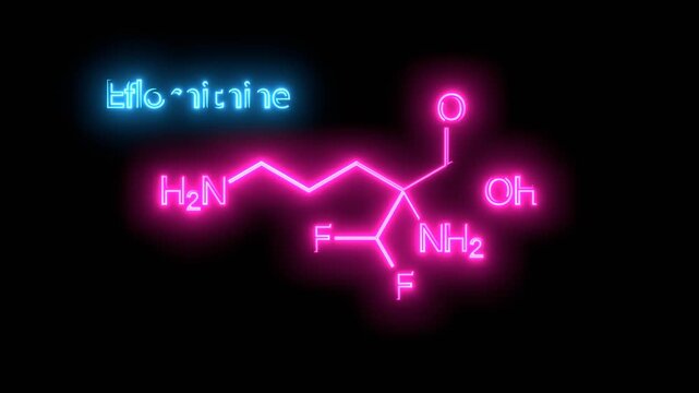 Eflornithine skeletal chemical formula. A medication used to treat African trypanosomiasis and excessive hair growth on the face in women.
