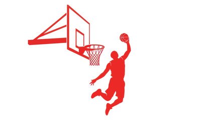 Basketball Player Dunking Silhouette Red Isolated White Background © Vinci