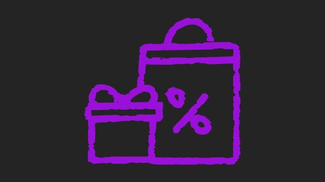 &Iacute;cone de sacola com e desconto e presente estilo 2D animado