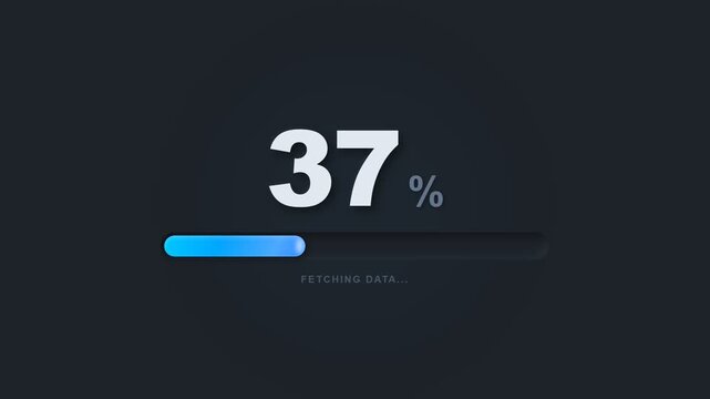 Progress bar displays thirty-seven percent loaded, showing a dynamic loading process with a blue fill indicator on a dark, moody interface representing advancement and completion metrics