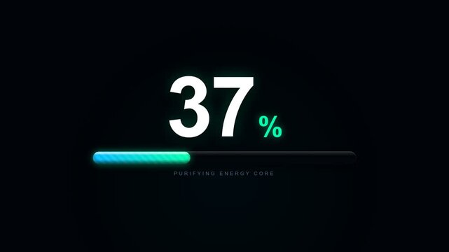 A futuristic progress bar displays the current status hovering at 37 percent on a deep, dark canvas, signifying computational advancement or system readiness with subtle neon luminescence