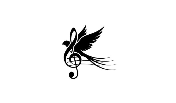 Logo musical p&aacute;jaro con clave de sol vector moderno