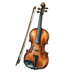 Fototapeta premium Isolated violin on white background showing a classical wooden string instrument with bow