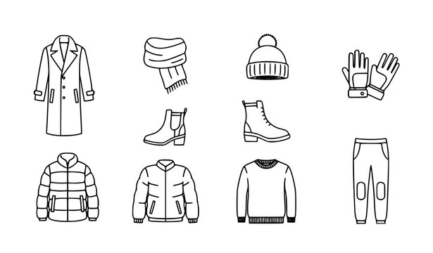 Set 8 iconos ropa de invierno vector moda fr&iacute;a