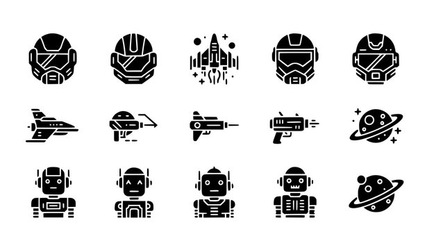 Iconos glifo sci-fi espacio vector colecci&oacute;n futurista