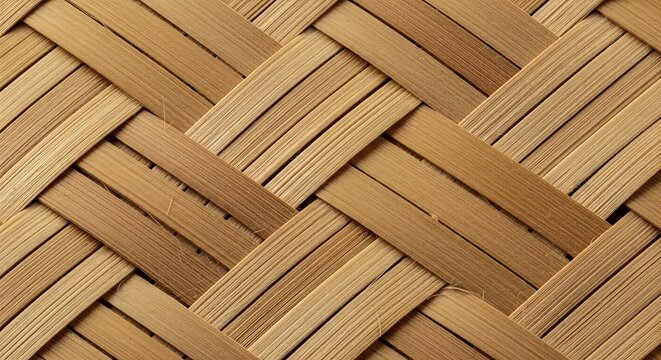 Close-up Macro Shot of Woven Bamboo Texture Pattern.